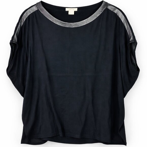 Helmut Lang Tops - Helmut Lang Leather Trim Top Black Minimalist Designer Dolman Sleeve Size 4
